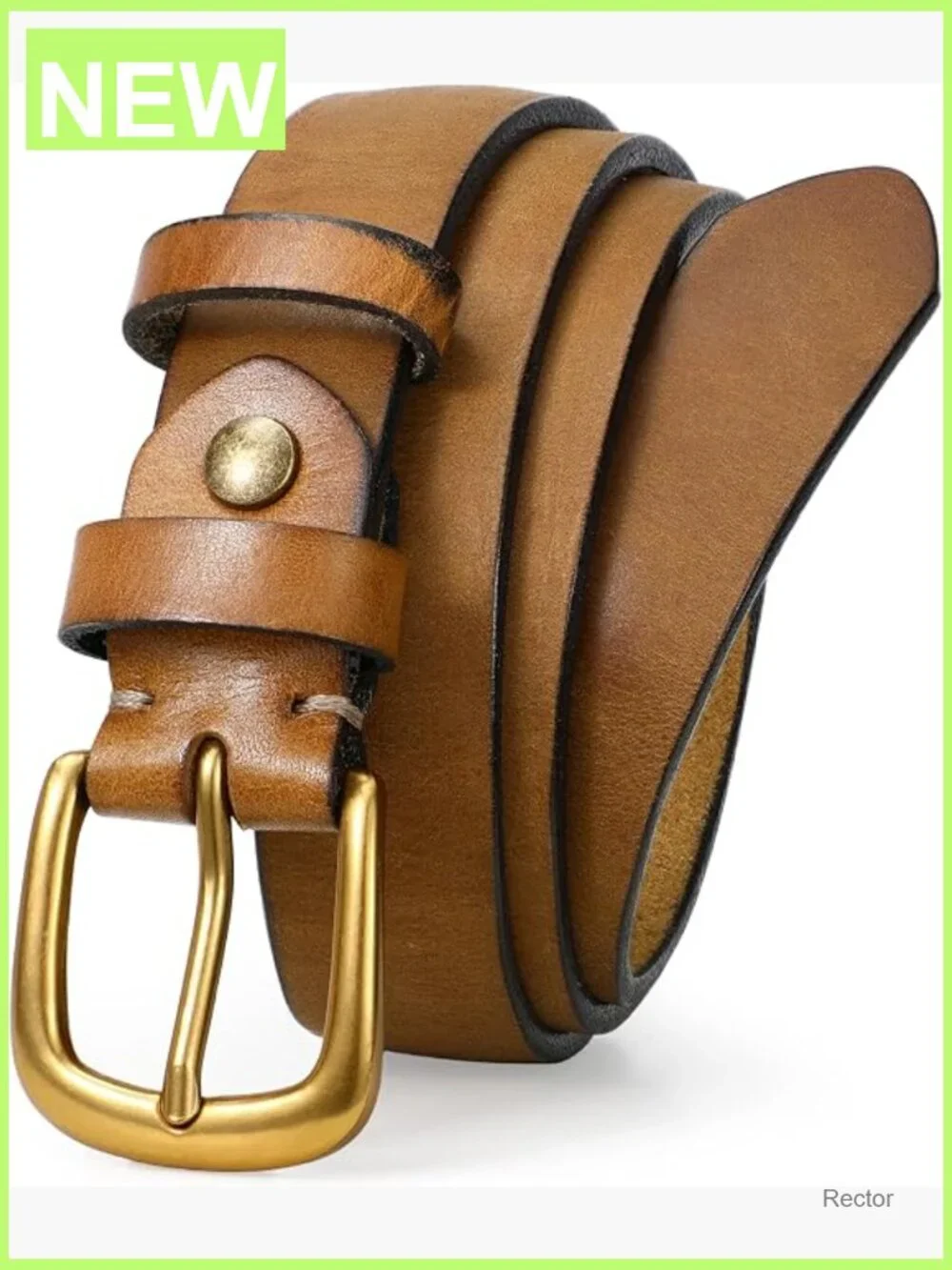 Full Grain Leather Belt with Vintage Gold Buckle 1.1